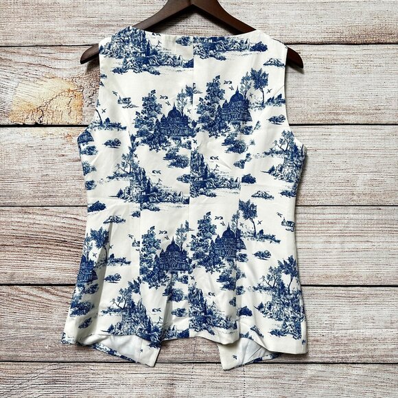 Commense Women’s Sleeveless Toile Print Vest Size L Blue Cream Button Front NWT - Picture 4 of 12